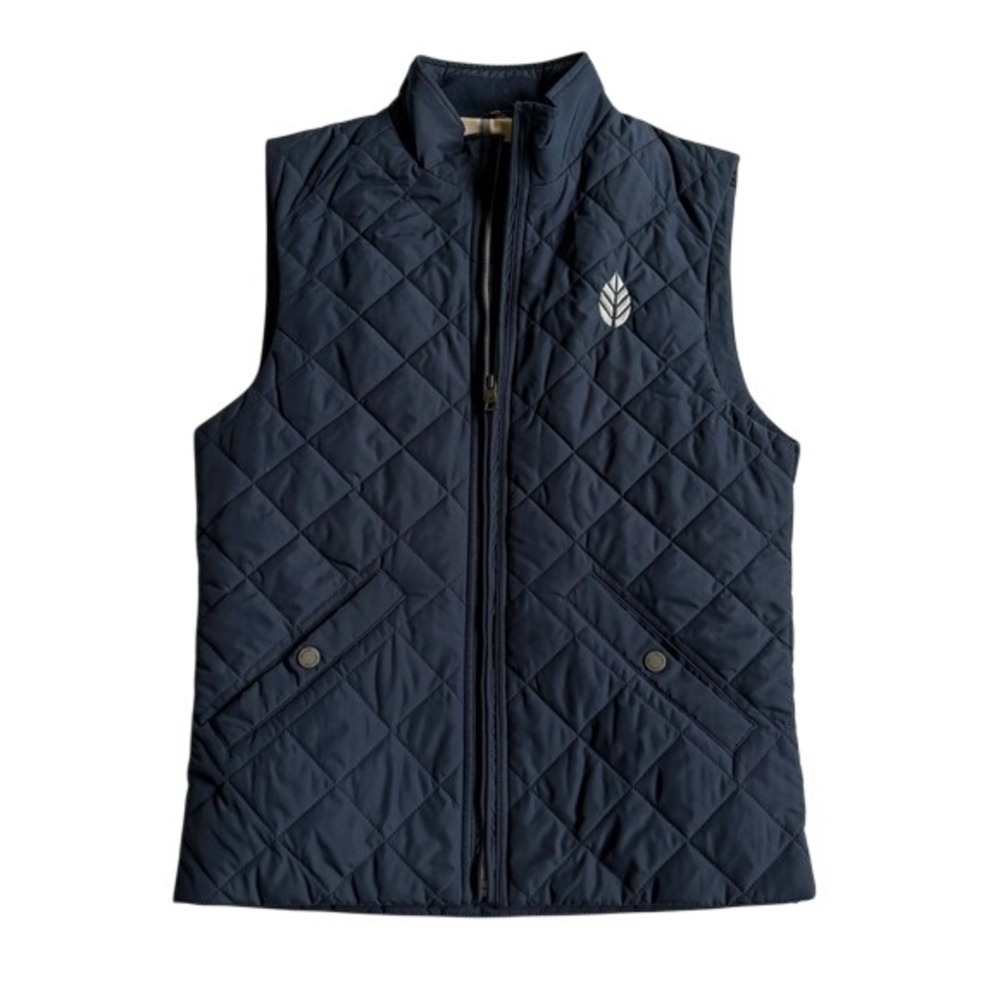 Brooks Brothers Navy Diamond Quilted Vest with Embroidered Leaf Logo X-Small